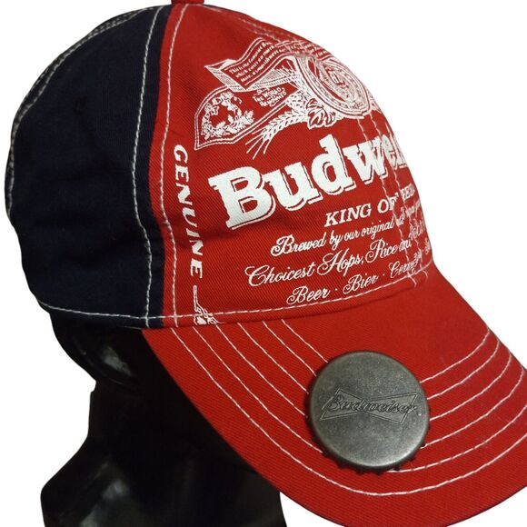 Anheuser Busch Budweiser Beer Hat Red White and Blue Adjustable Strap back - Picture 3 of 12